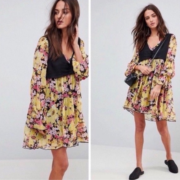 Free People Alice Vested Long Sleeve Print Dress - Picture 1 of 7